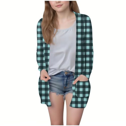 Plaid Cardigans for Girls Kids Open Front Long Sleeve